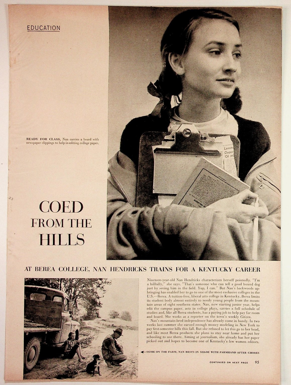 1950s Berea College Coed Nan Hendricks Modeling Vintage Magazine Article Ad