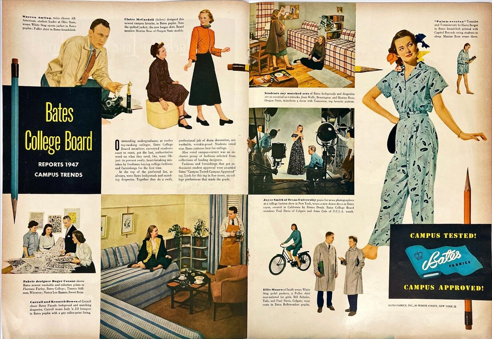 Oregon State UCLA Cornell University Campus Dorms MCM Decor Vtg Print Ad 1947