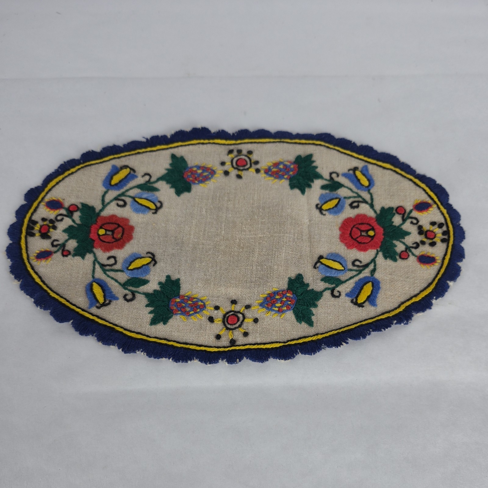 Polish Heritage Embroidered Doily Dollhouse Handmade Folk Art 11.5X7\