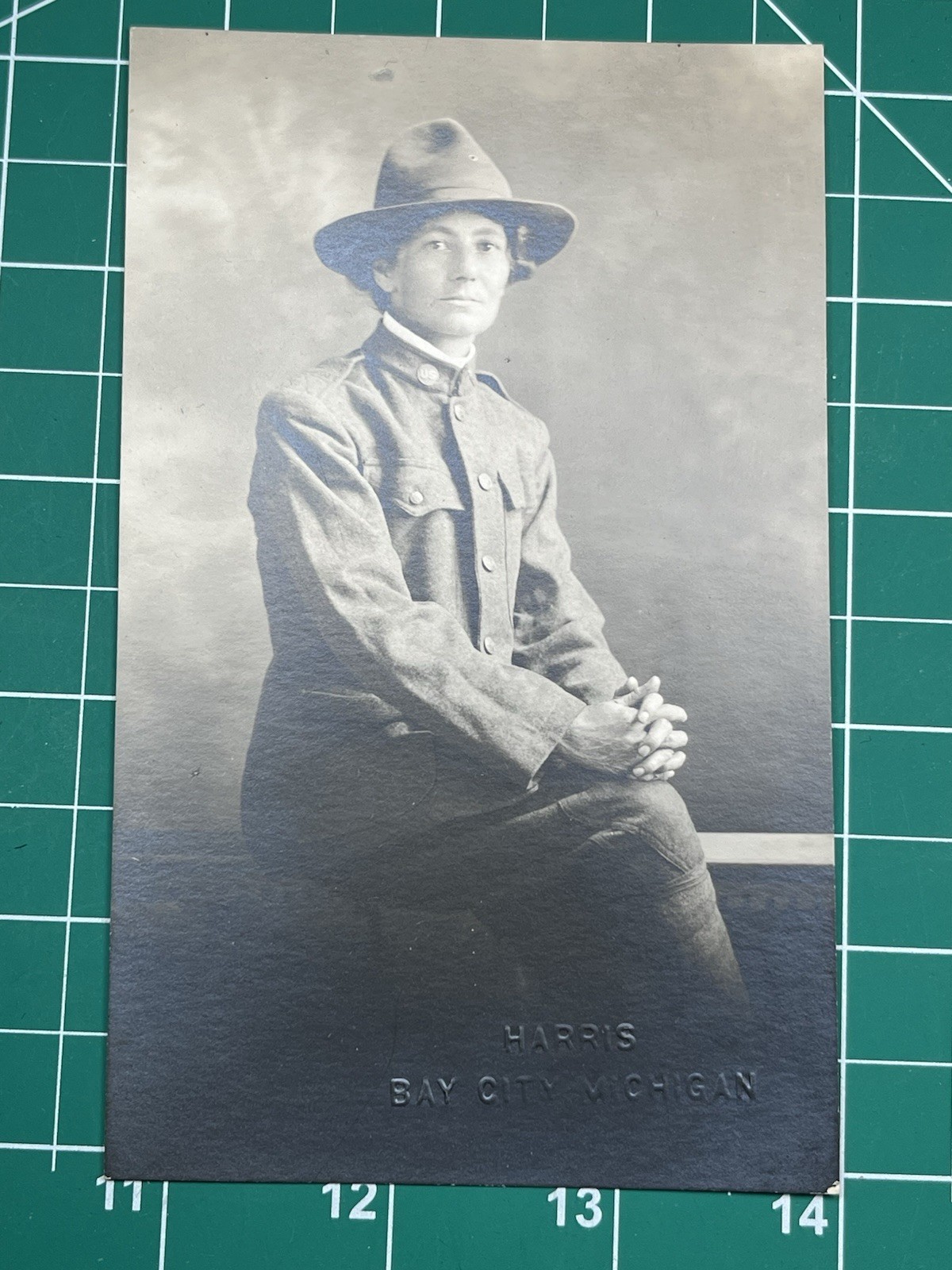 WW1 Woman in US Army Photo Studio WWI AEF RPPC