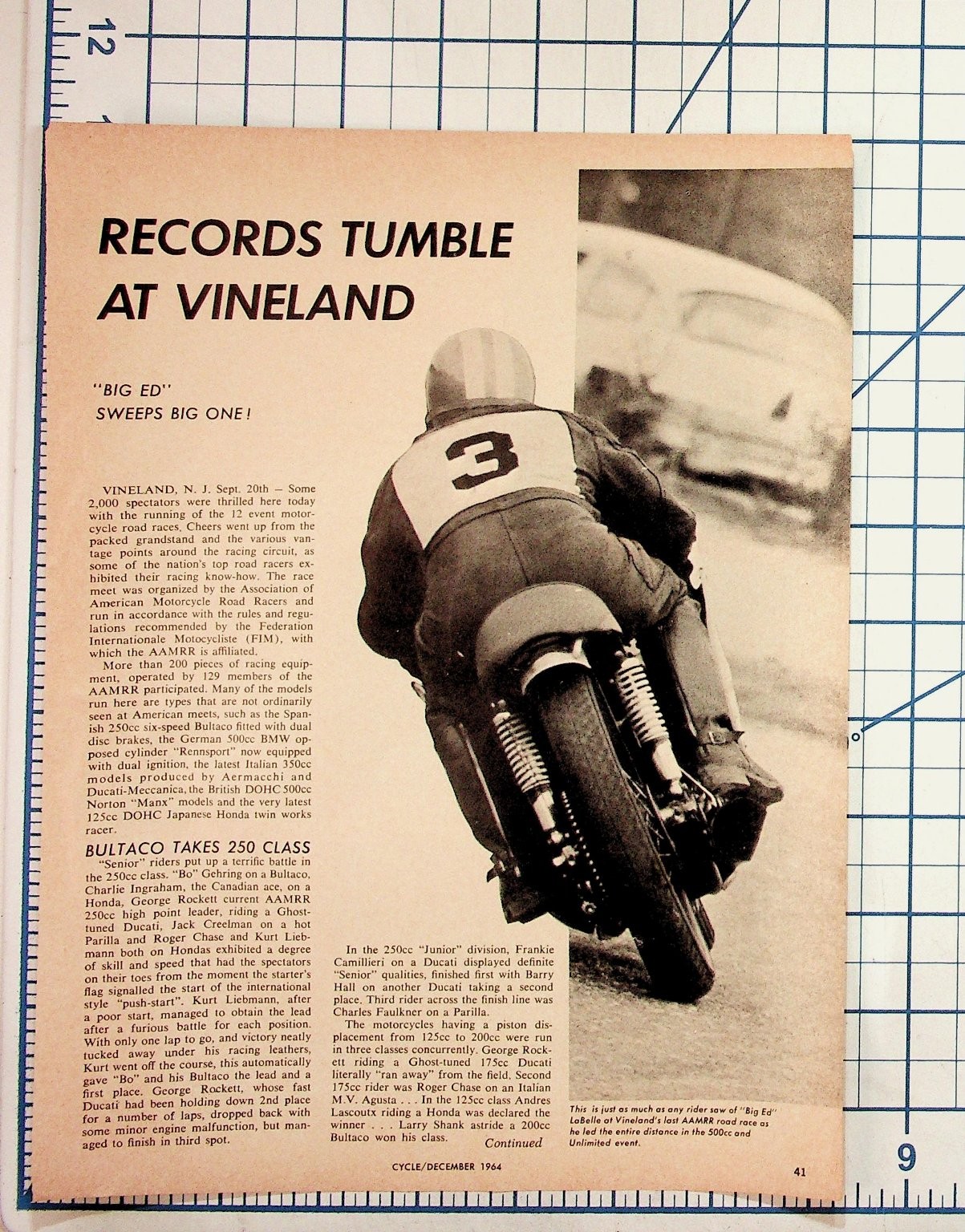 1964 CYCLE Magazine Pages Motorcycle Racing Vineland NJ AAMRR Big Ed Bultaco