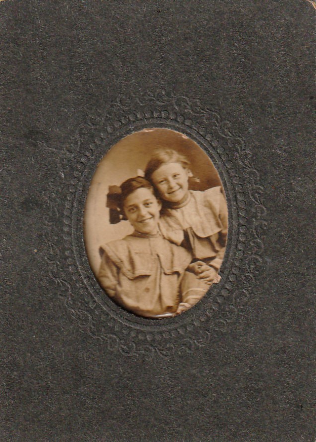 Antique Photo Best Friends Little Girls Back Mounted Edwardian Fashion Sepia