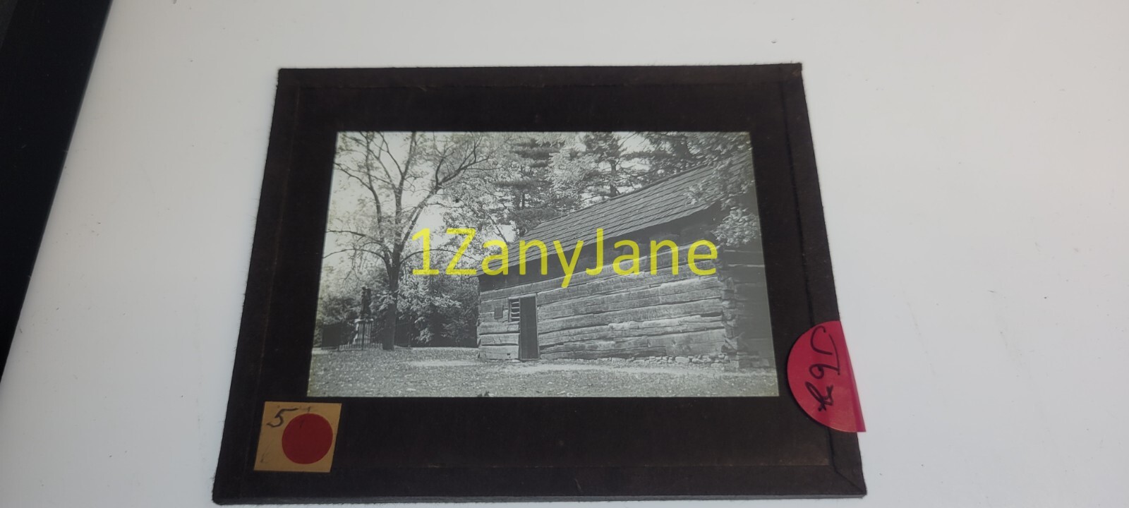 J62 HISTORIC Glass Magic IROQUOIS AREA 5 LOG CABIN IN CLEARING