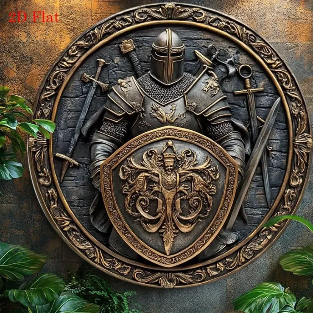 Medieval Knight Shield Sword Aluminum Wall Art Tin Metal Signs Home Décor 8x8