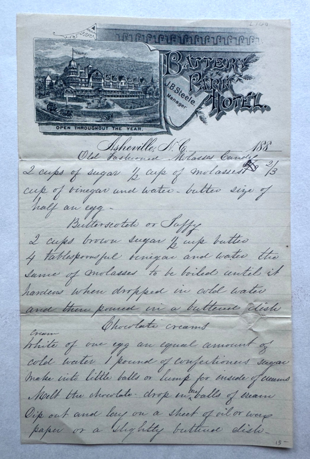 Vintage 1880s Letterhead Asheville North Carolina Battery Park Hotel vignette