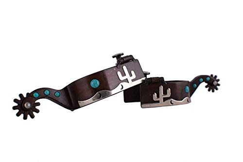 Showman Men's Brown Steel Spurs w/ Silver Desert Overlay & Teal Marble Studs