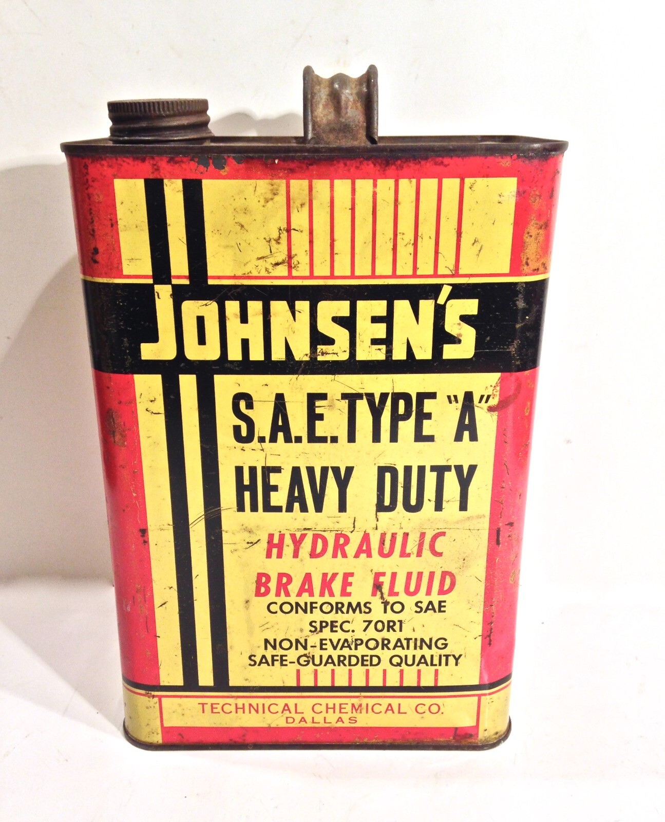 Vintage Johnsen\'s 1 Gallon Brake Fluid Advertising Motor Oil Can Nice Can