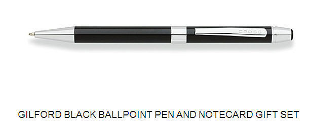 CROSS Gilford Ballpoint Pen Black and Chrome trim -FREE NOTECARDS SET 