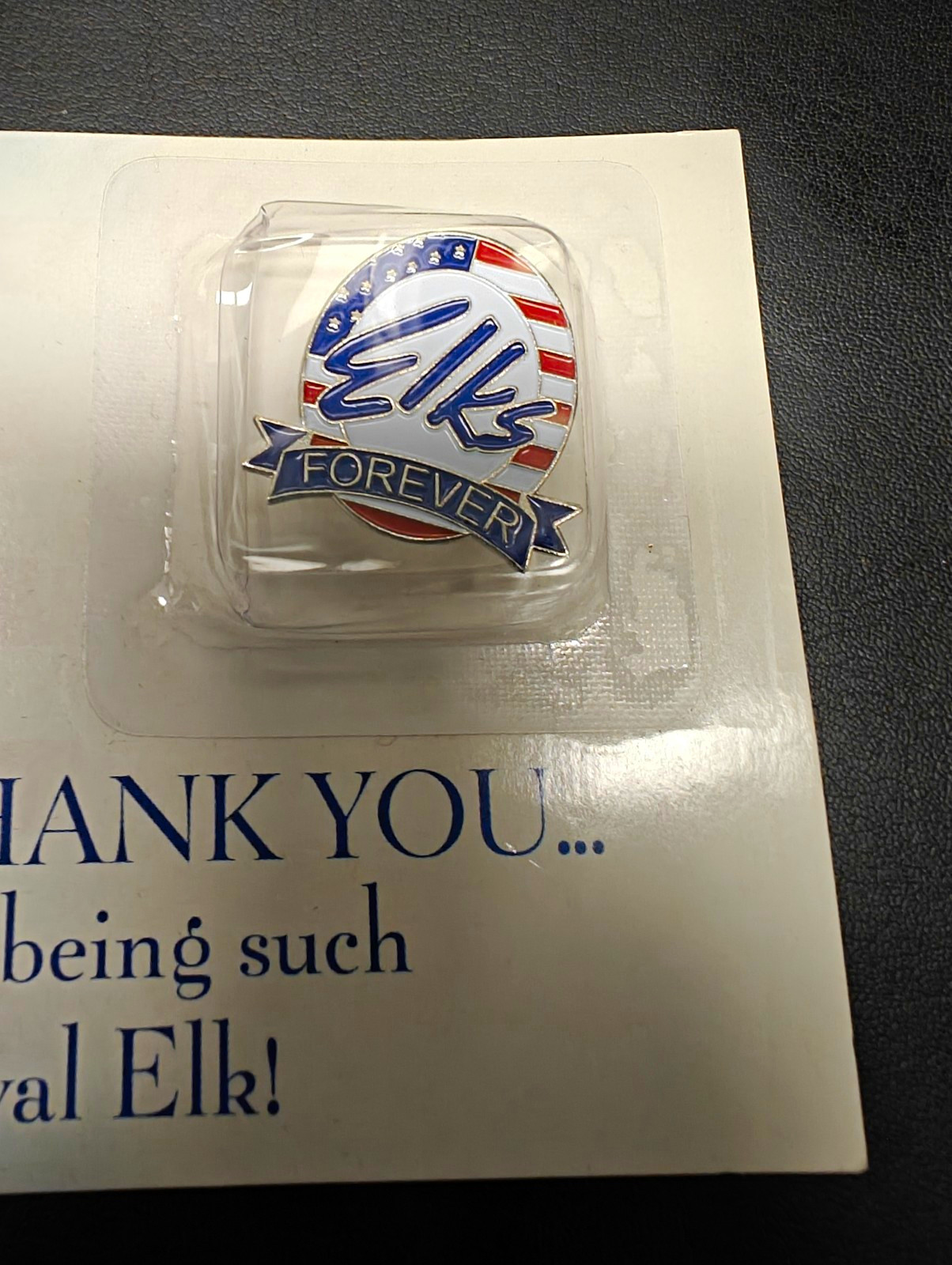 Elks Forever Lapel Pin Sealed on Original Eagle Thank You Card BPOE Patriotic 