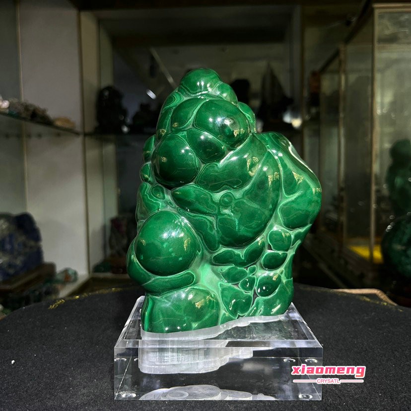 3.35LB  Natural glossy Malachite egg transparent cluster rough mineral sample