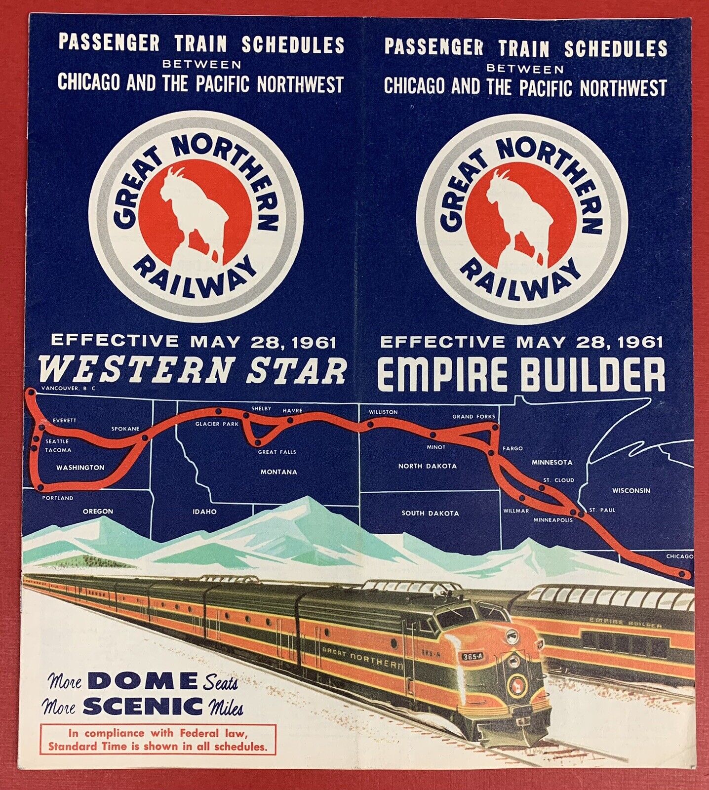 Great Northern Railway, May 28, 1961 Schedule, Chicago and the Pacific Northwest