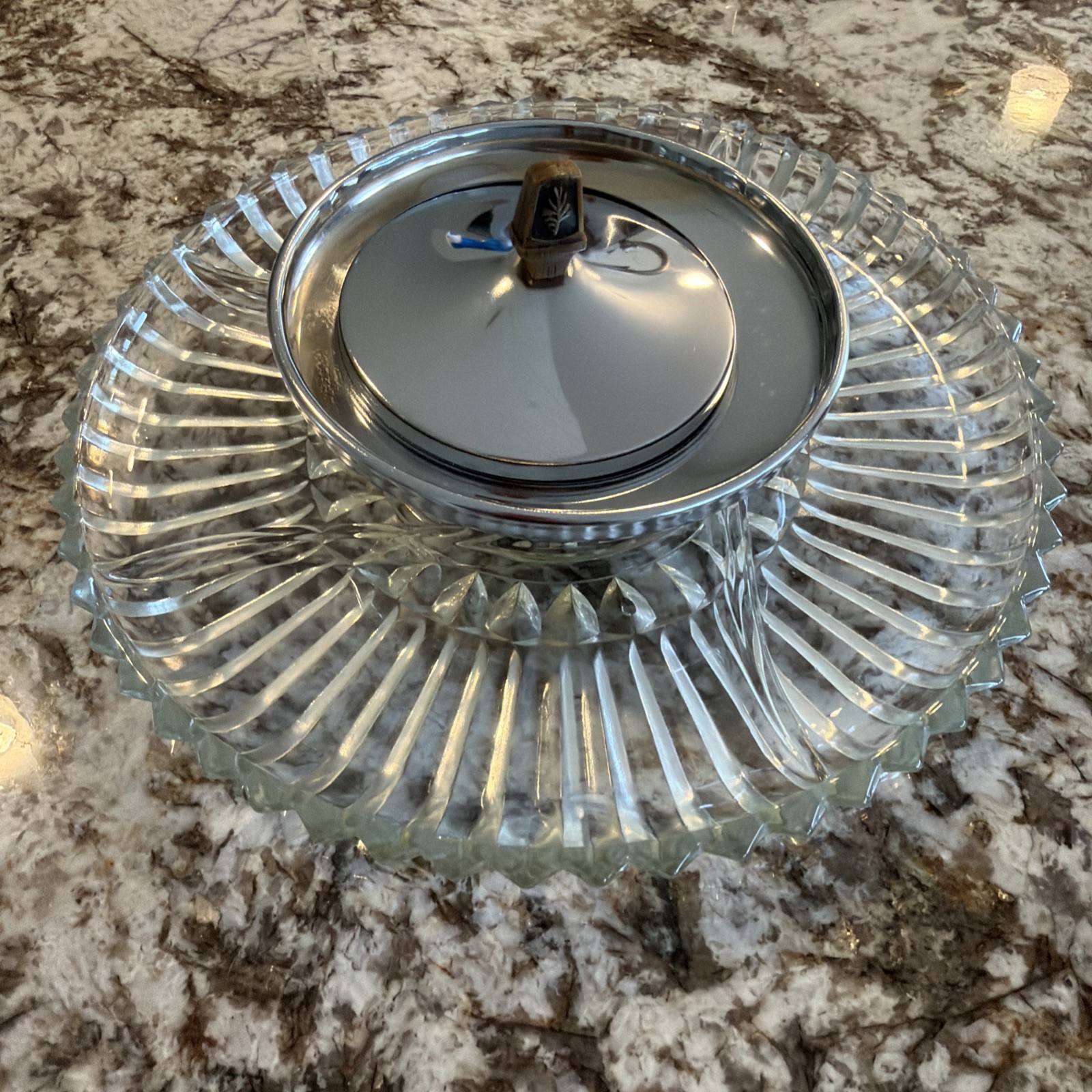 SCULPTURA By Kromex LAZY SUSAN with Walnut Trim Missing Bowl