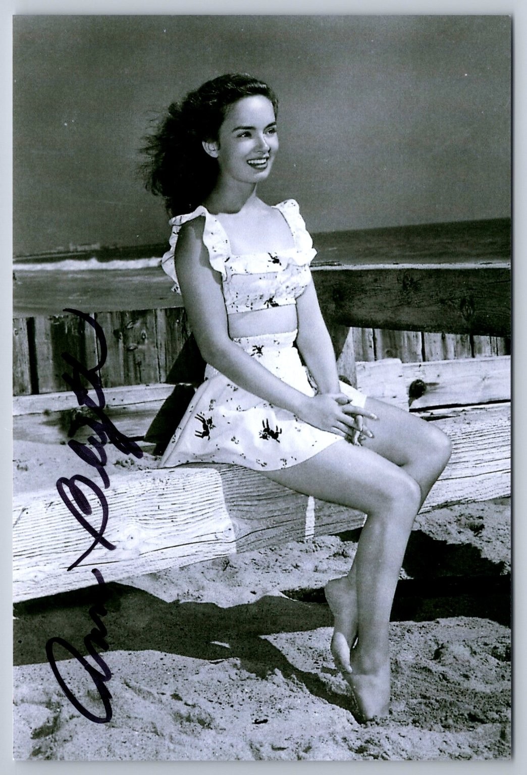 Ann Blyth Autographed Photo Vintage Black & White Actress Beach Scene