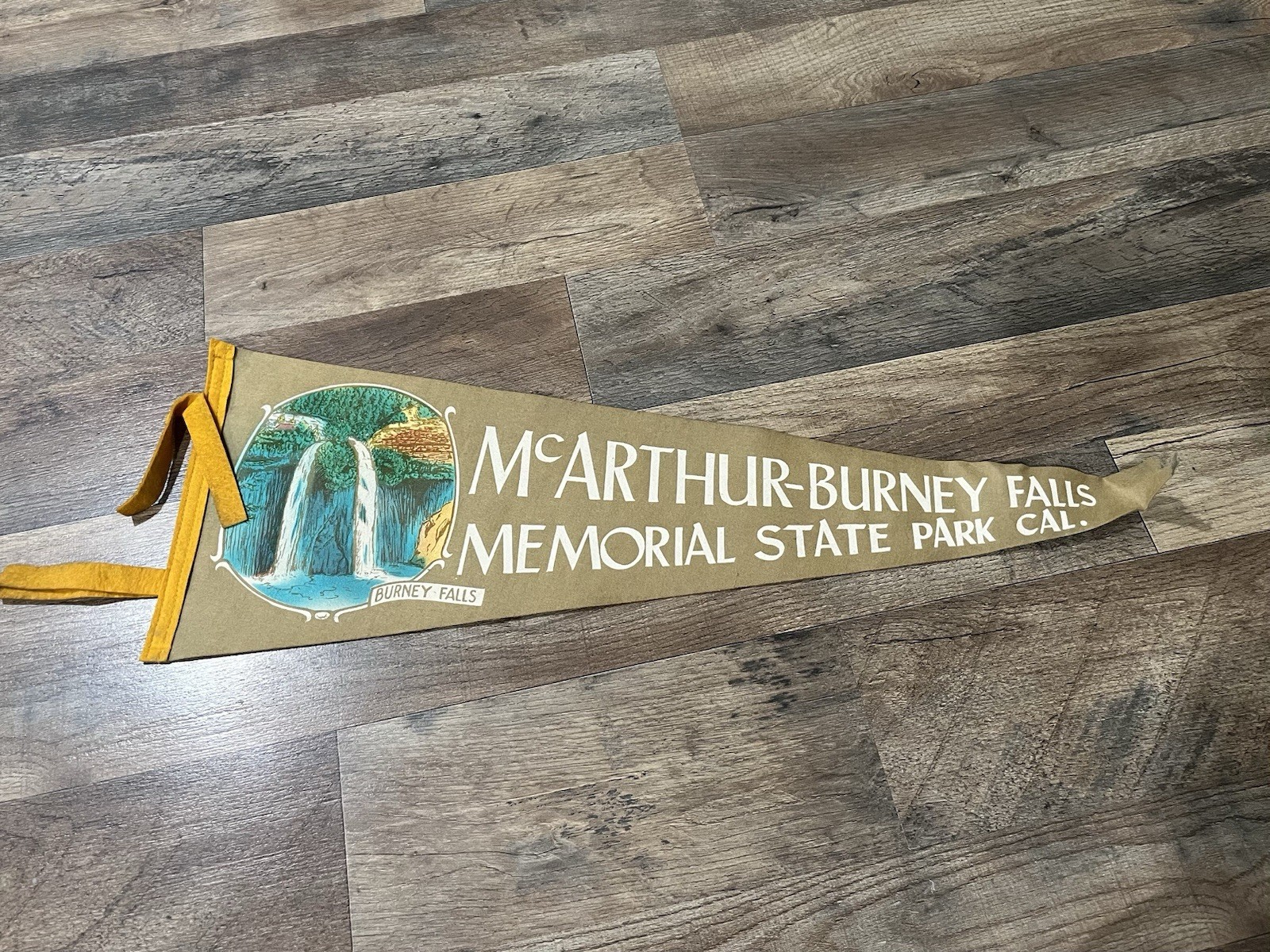 Vintage McArthur Burney Falls Memorial Park California Pennant Felt Flag 26”