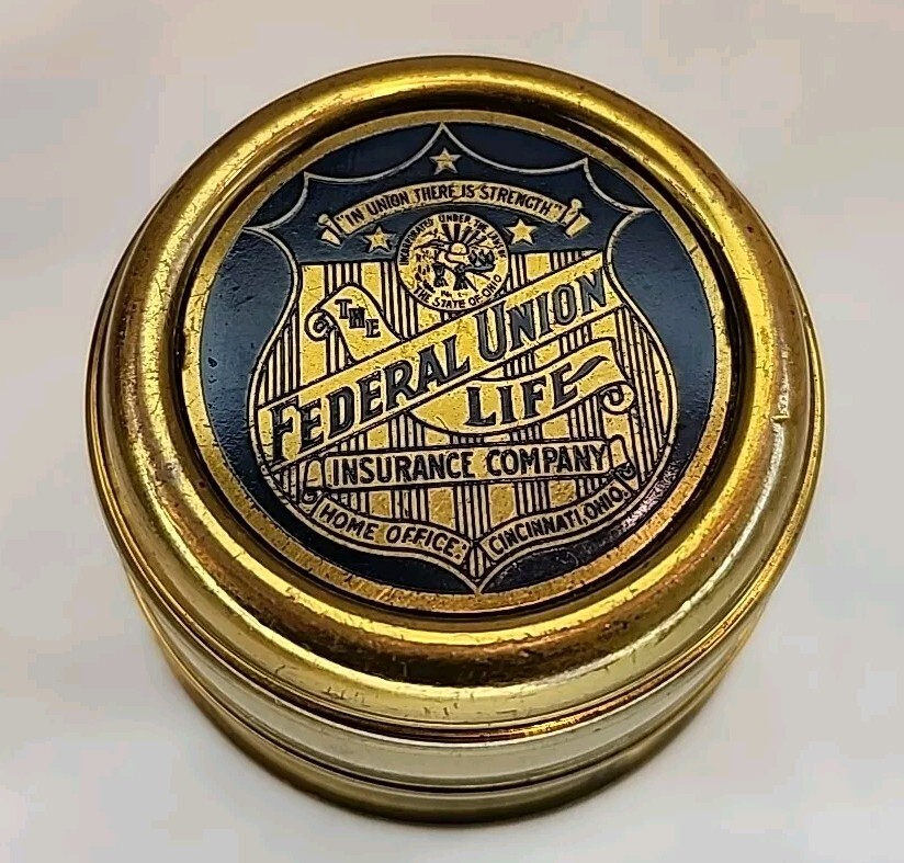 Vintage The Federal Union Life Insurance Co. Advertising Metal Barrel Coin Bank