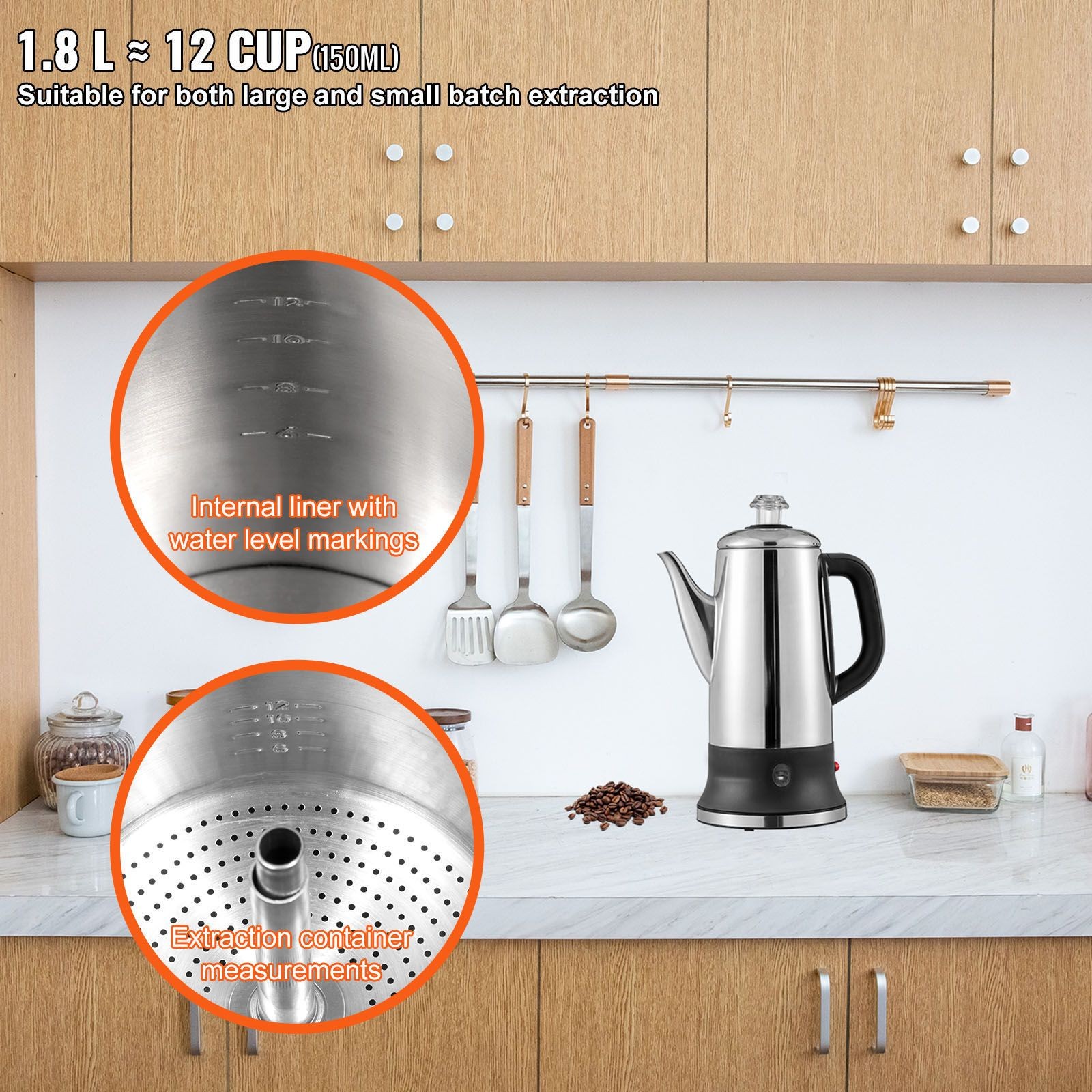 Stainless Steel 12-Cup Electric Coffee Percolator with Keep Warm Feature