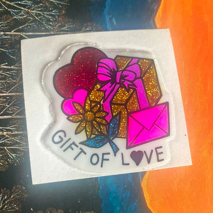 Vtg SMALL Puffy Prism Gift of Love sticker mod made in Taiwan 