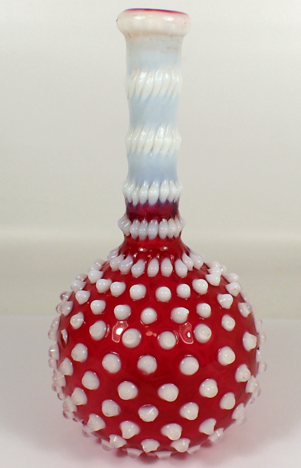 Antique c1880 Hobb USA Cranberry Opalescent Hobnail 7.75\