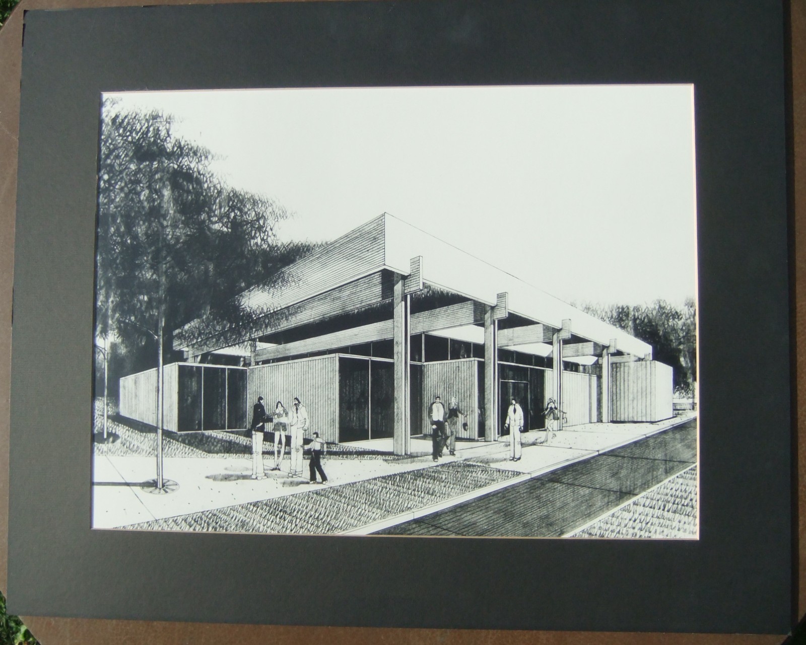 Original 1960's Mid-Century Architectural Concept Rendering w/ Long Leg Humans