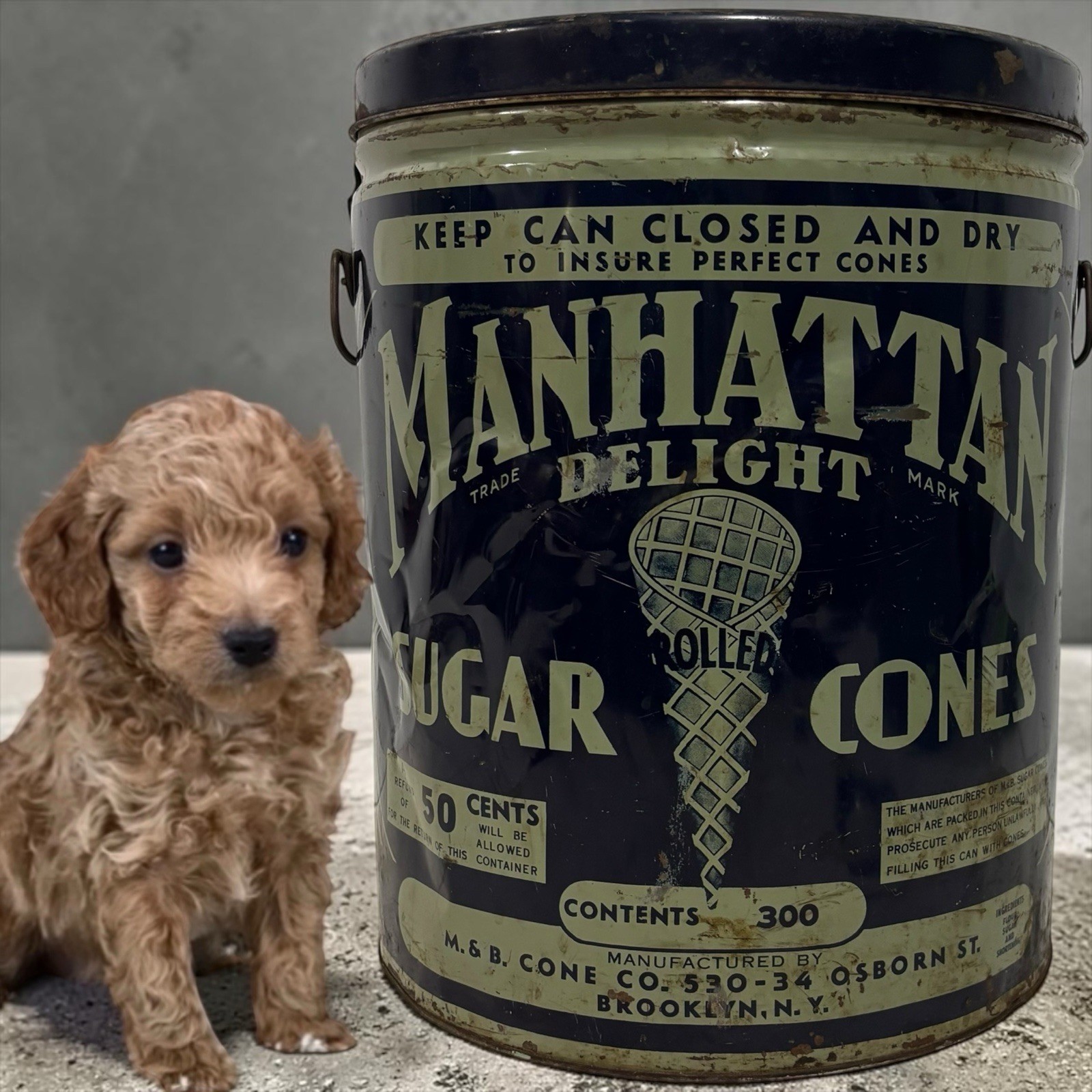 Large Vintage Manhattan Sugar Cone Tin Can Ice Cream Advertising Country Store