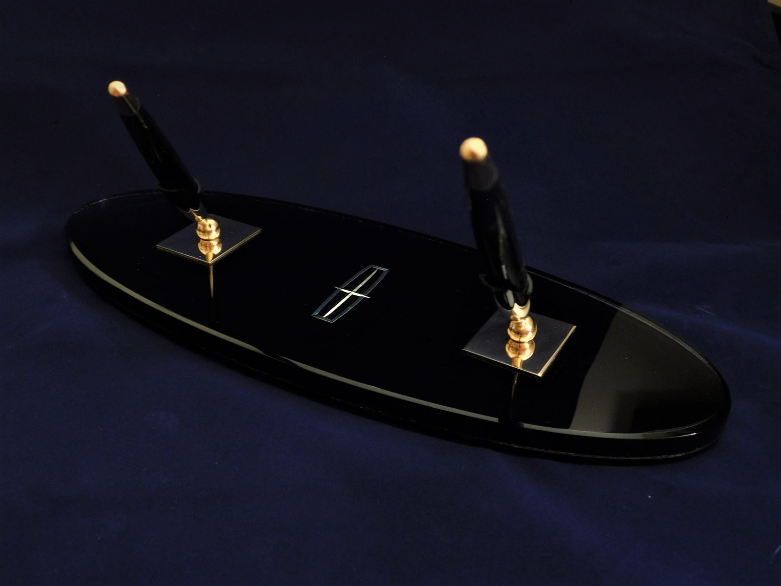 Parker Pen Desk Set Lincoln Continental Mark IV V VI Heavy Glass & Brass Award