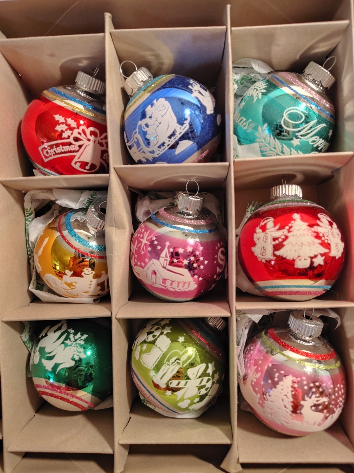 2024 Radko Shiny Brite set of 9 glass Christmas ornaments  With vintage designs 