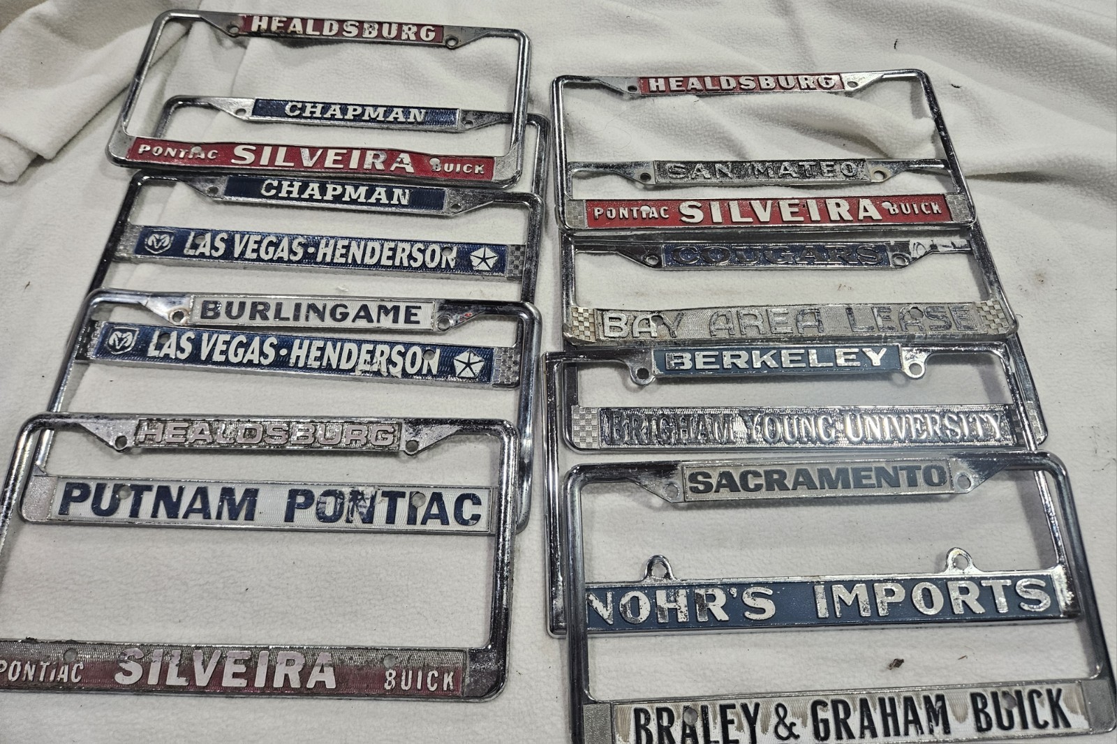 10 Vintage Dealership Metal License Plate Frames And Others 
