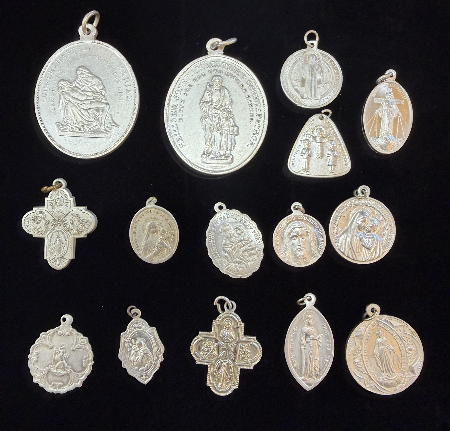 Bulk Lot 15 Vintage to Antique Aluminum Religious Catholic Medals for Collectors