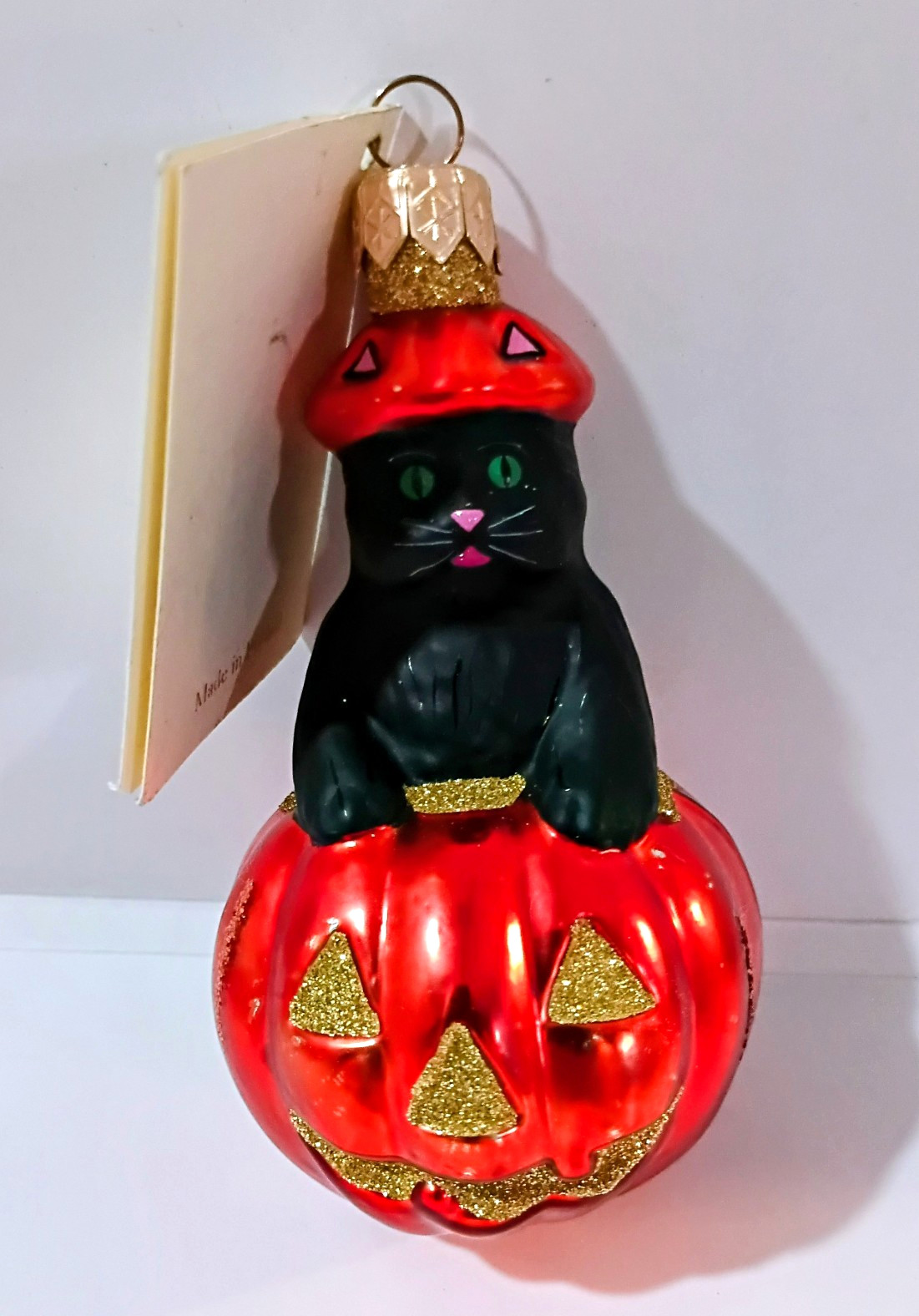Patricia Breen Orange Pumpkin Cat-O-Lantern Glass Halloween Ornament