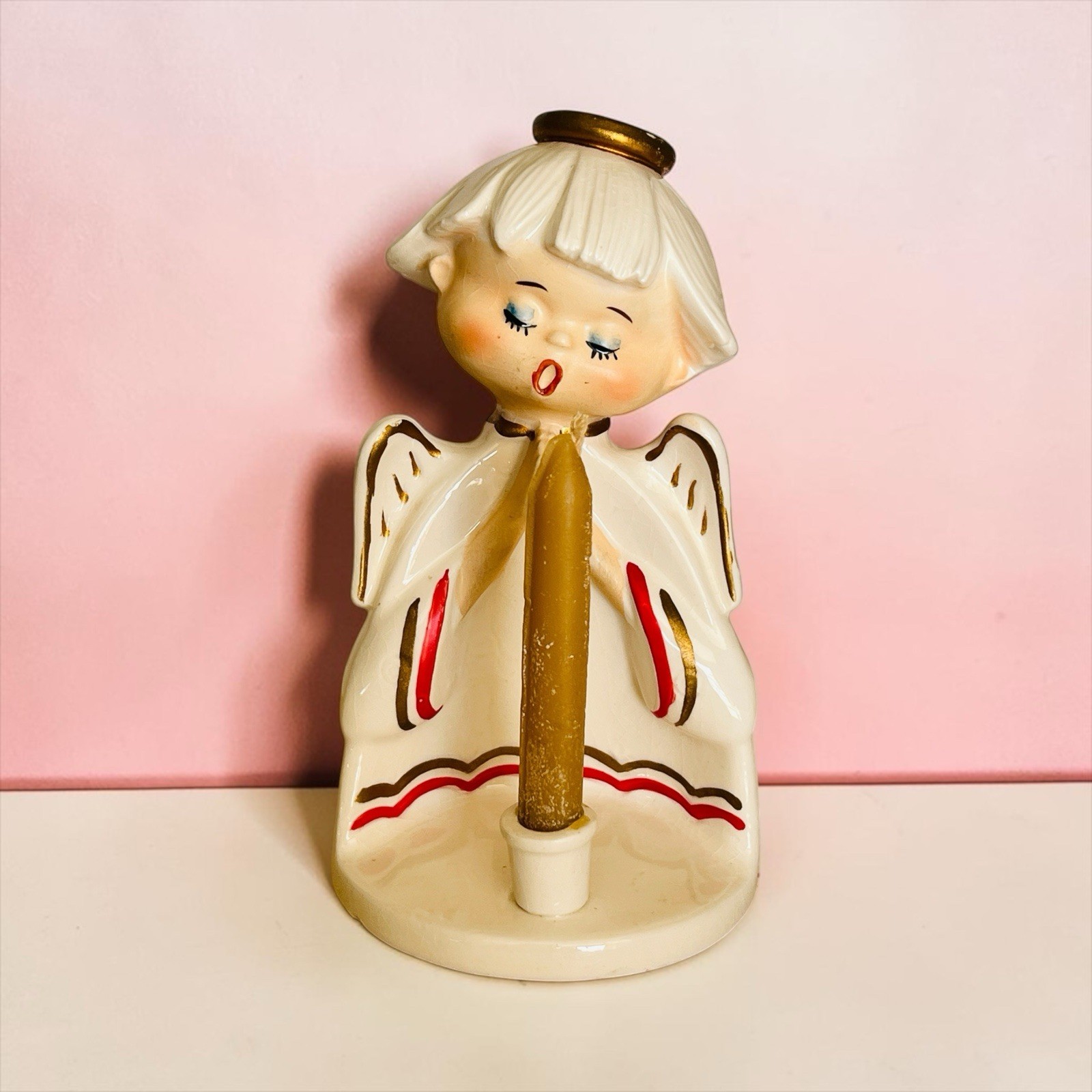 Vintage Inarco Praying Angel Candle Holder Figurine - 1950s Japan