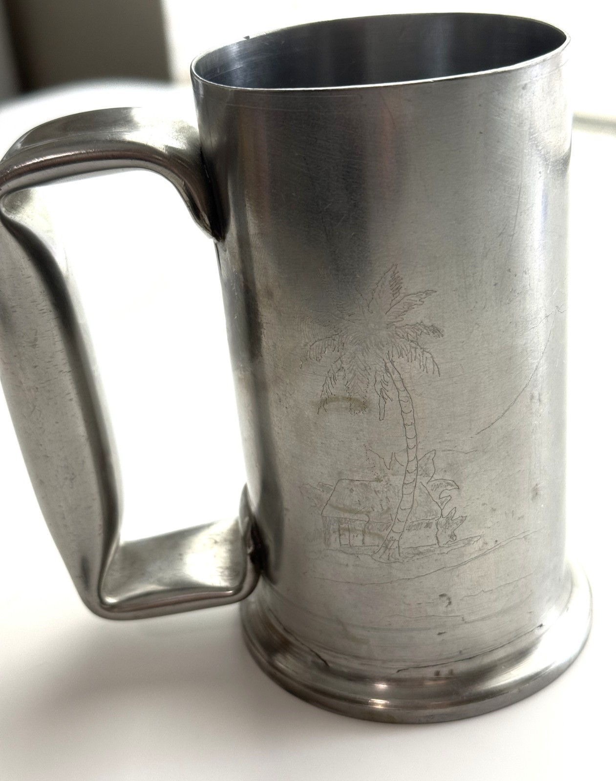Vintage WW11 Seabee Trench Art Mug Tankard Handmade Tropical Pacific Etching