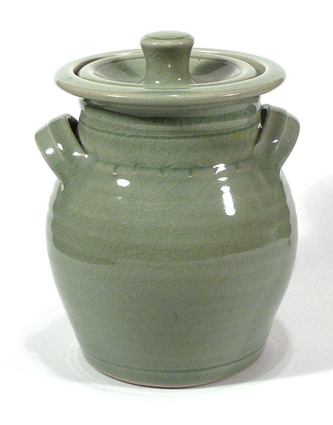 SIMON PEARCE Stoneware Pottery BELMONT Canister Covered Jar CELADON CRACKLE