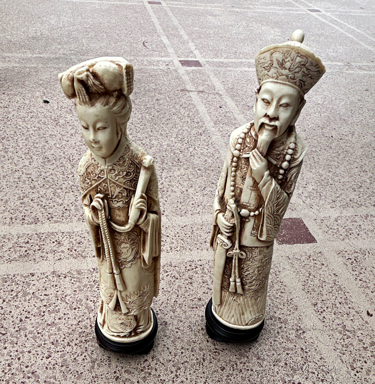 Chinese Pair of Figure Statues/Figurines on Black Bases, Ownership History N/A