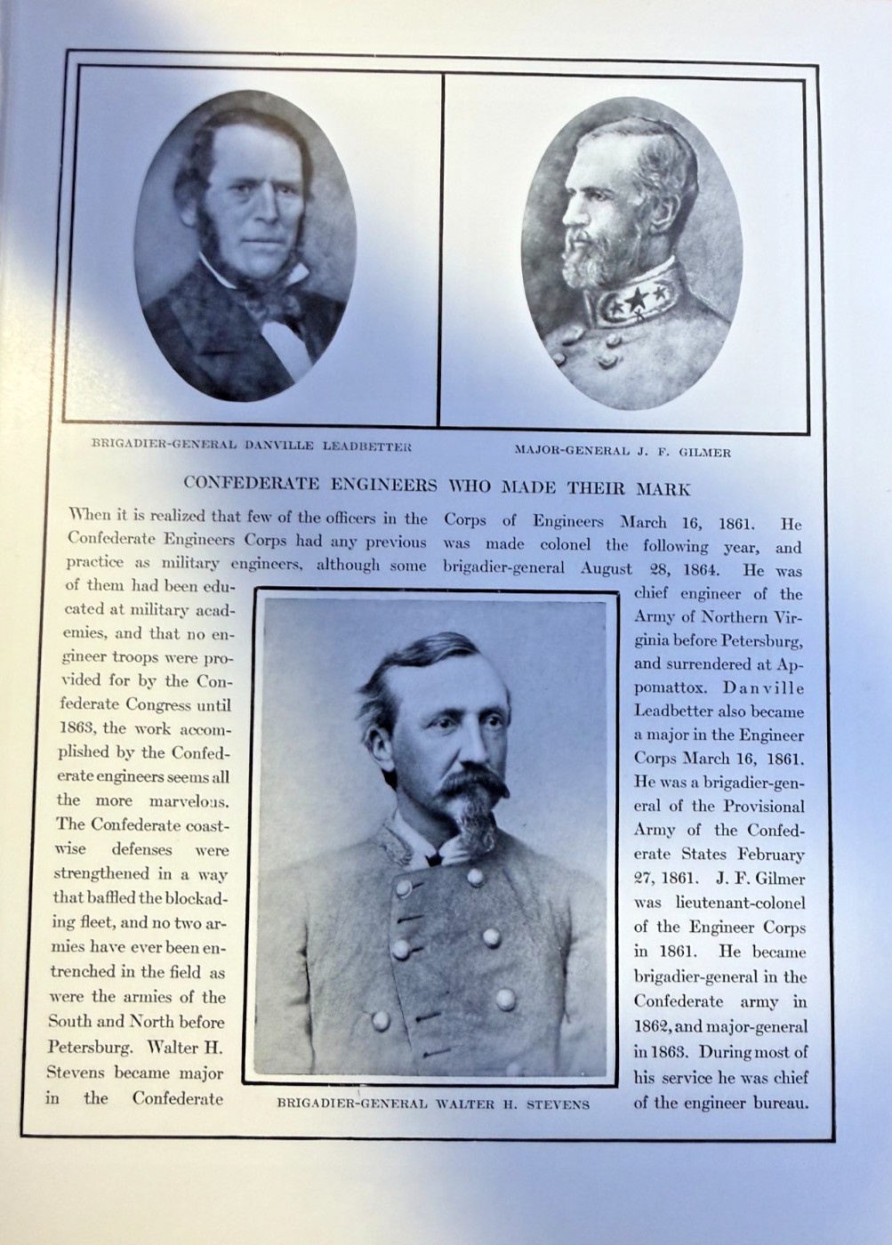 1912 Illustration Confederate Engineers Leadbetter Gilmer Stevens