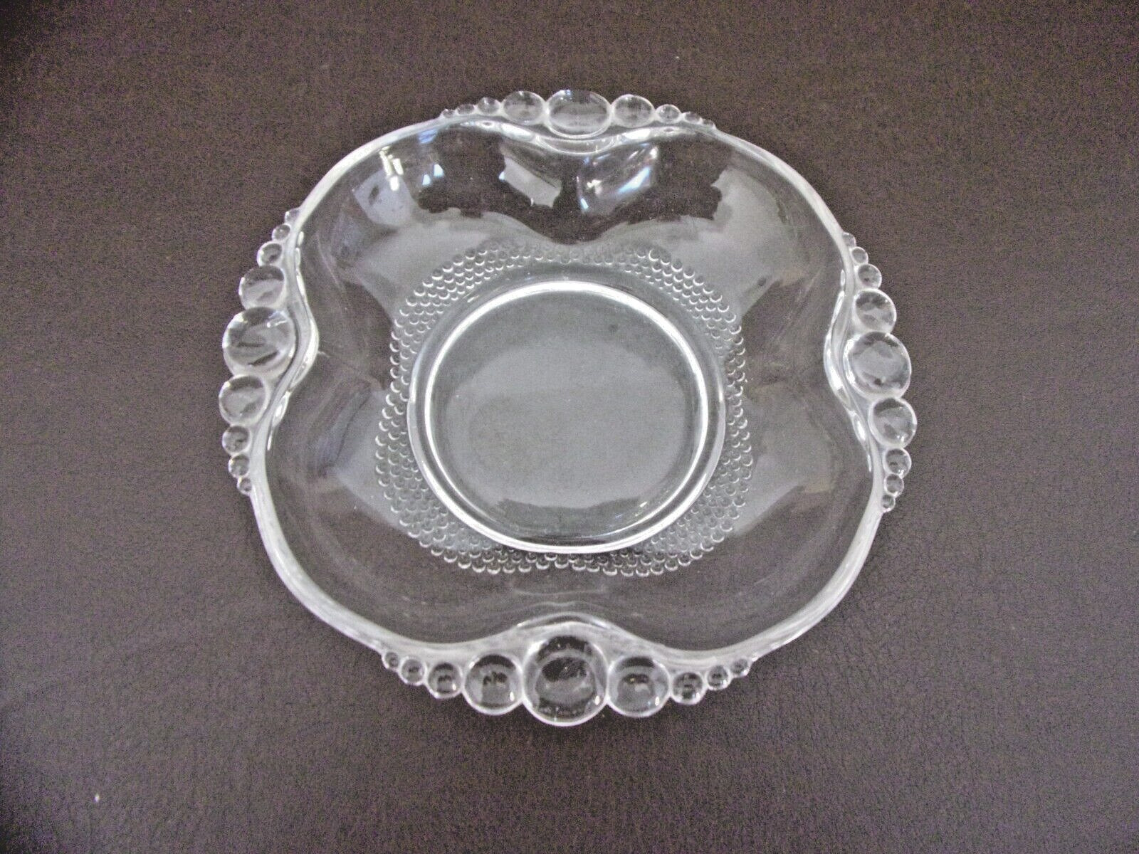 Vintage Clear Glass Dish With Beaded Handles