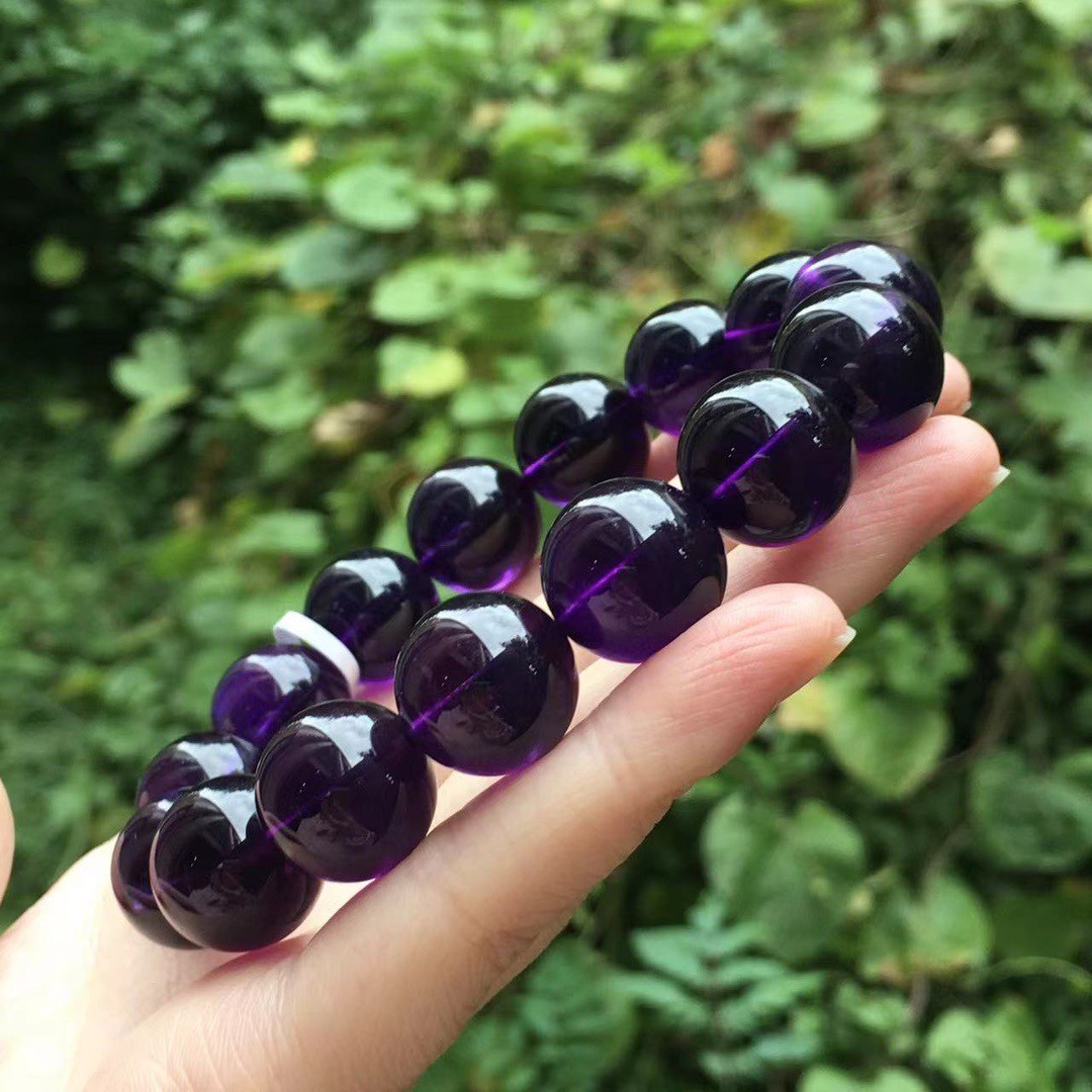 15mm Natural Rare Purple Amethyst Crystal Beads Bracelet