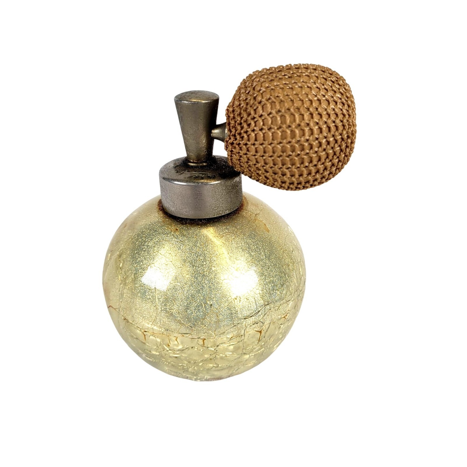 Vintage DeVilbiss Gold Crackle Glass Perfume Atomizer Bottle 3.25\ Vintage DeVilbiss Gold Crackle Glass Perfume Atomizer Bottle 3.25\