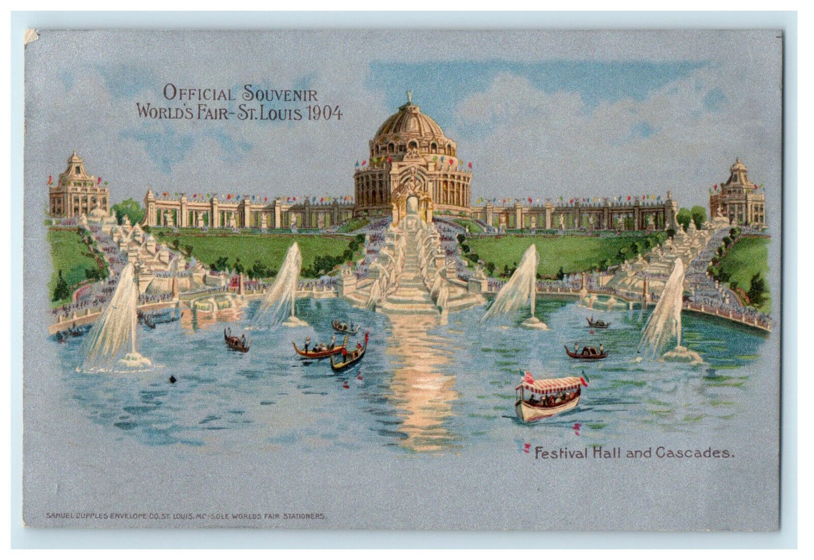 1904 Festival Halls and Cascades, St. Louis Official Souvenir Postcard