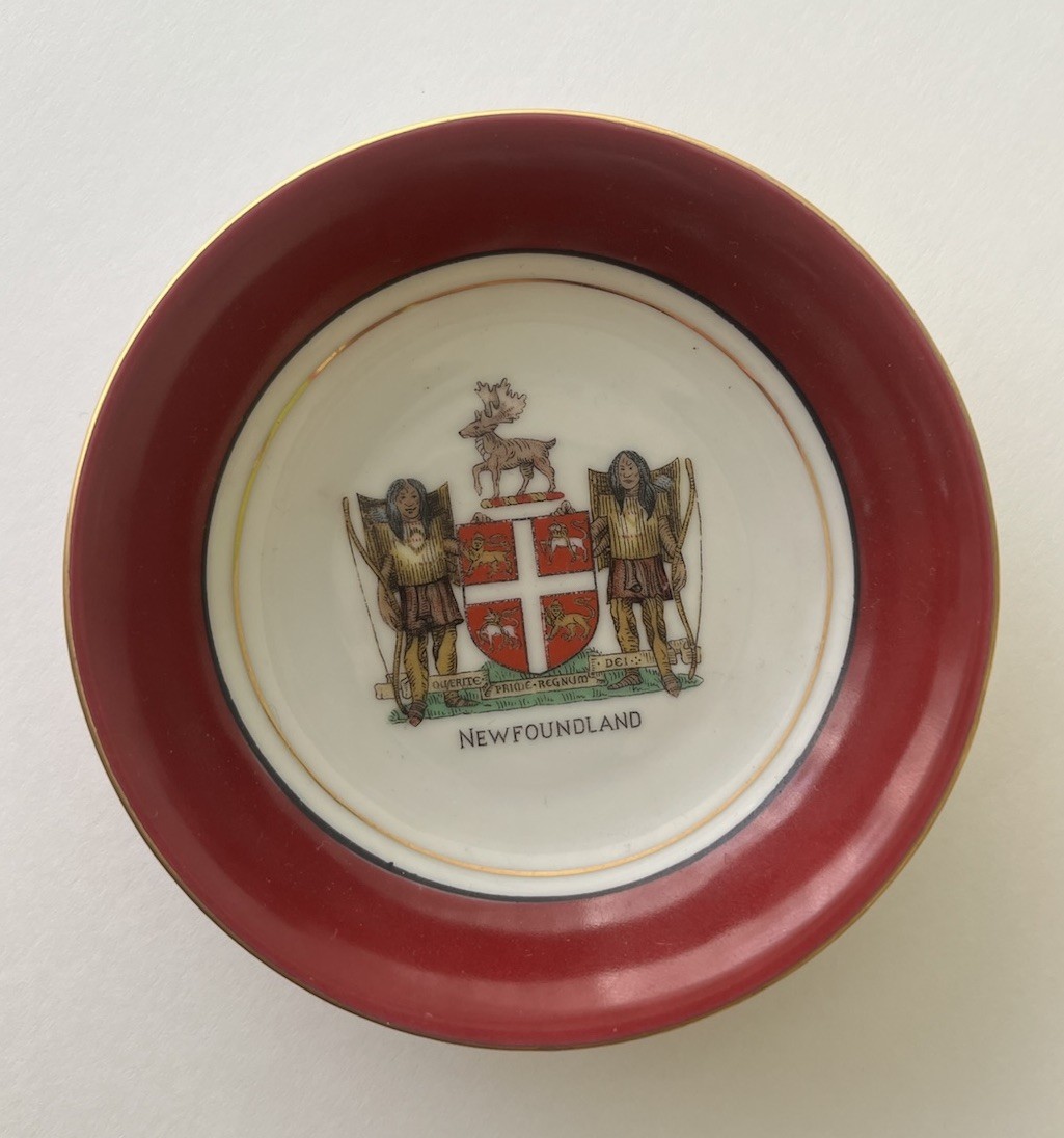 Vintage Winterling Bavaria Newfoundland Coat of Arms Porcelain Plate - Burgundy 