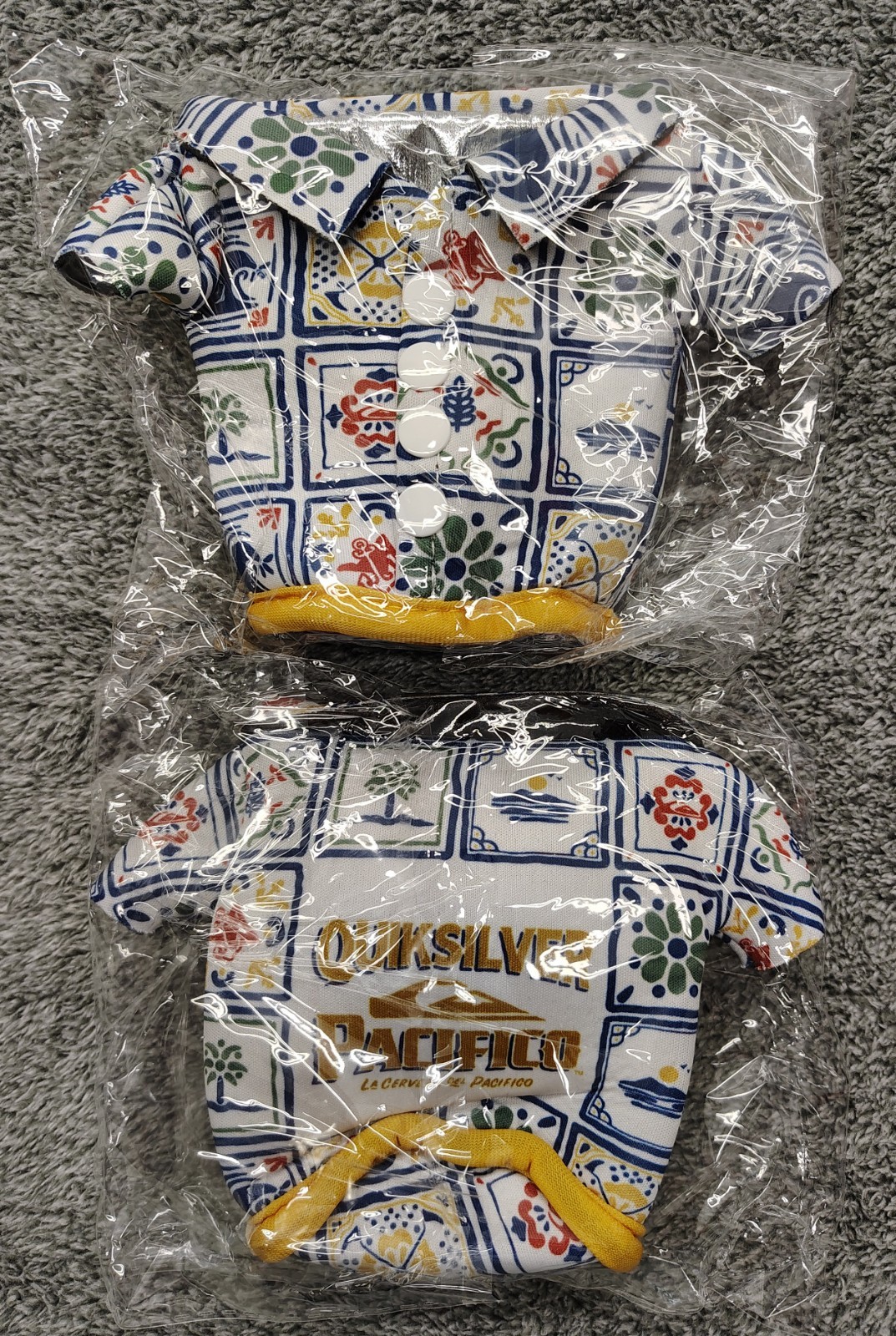 QUICKSILVER X PACIFICO CLARA BEER LOT OF 2 HAWAIIAN SHIRT PROMO CAN KOOZIE NEW