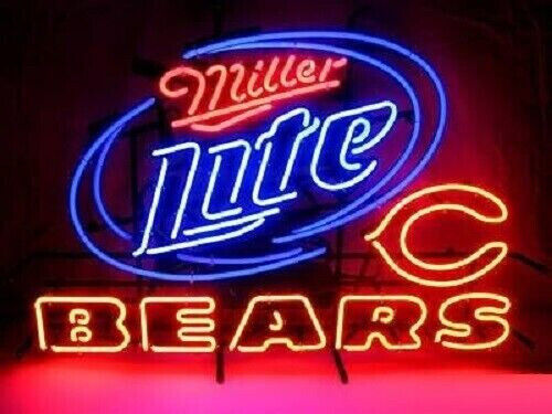 Miller Lite Chicago Bears Neon Light Sign Beer Bar Pub Man Cave Wall Decor 24x20