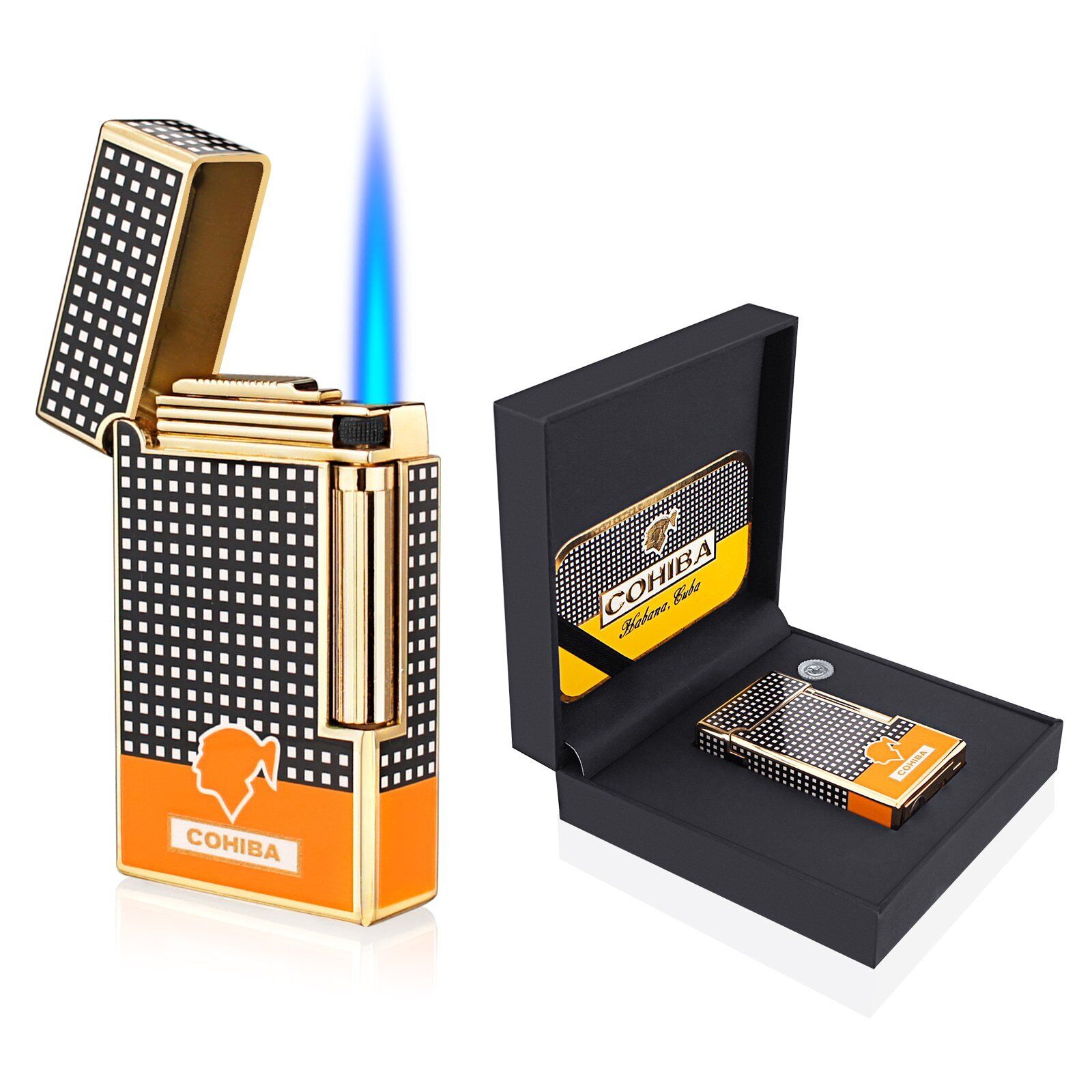 Torch Butane Lighter Jet Flame Refillable Windproof Cigar lighter gift box NOgas