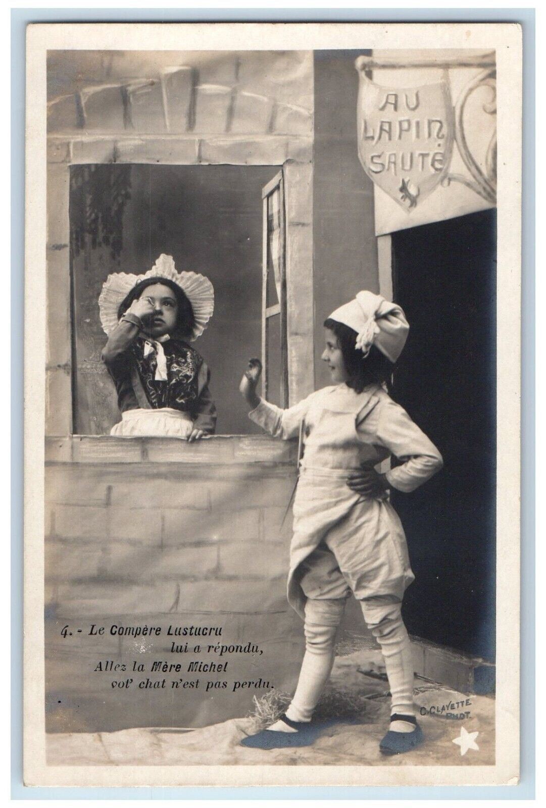 c1905 Children On Window Waving France Clayette Unposted Antique Postcard c1905 Children On Window Waving France Clayette Unposted Antique Postcard