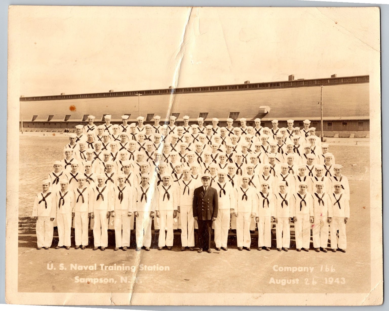 WWII US Navy Group Portrait 1943 Sampson NY Naval Training Station Company 166