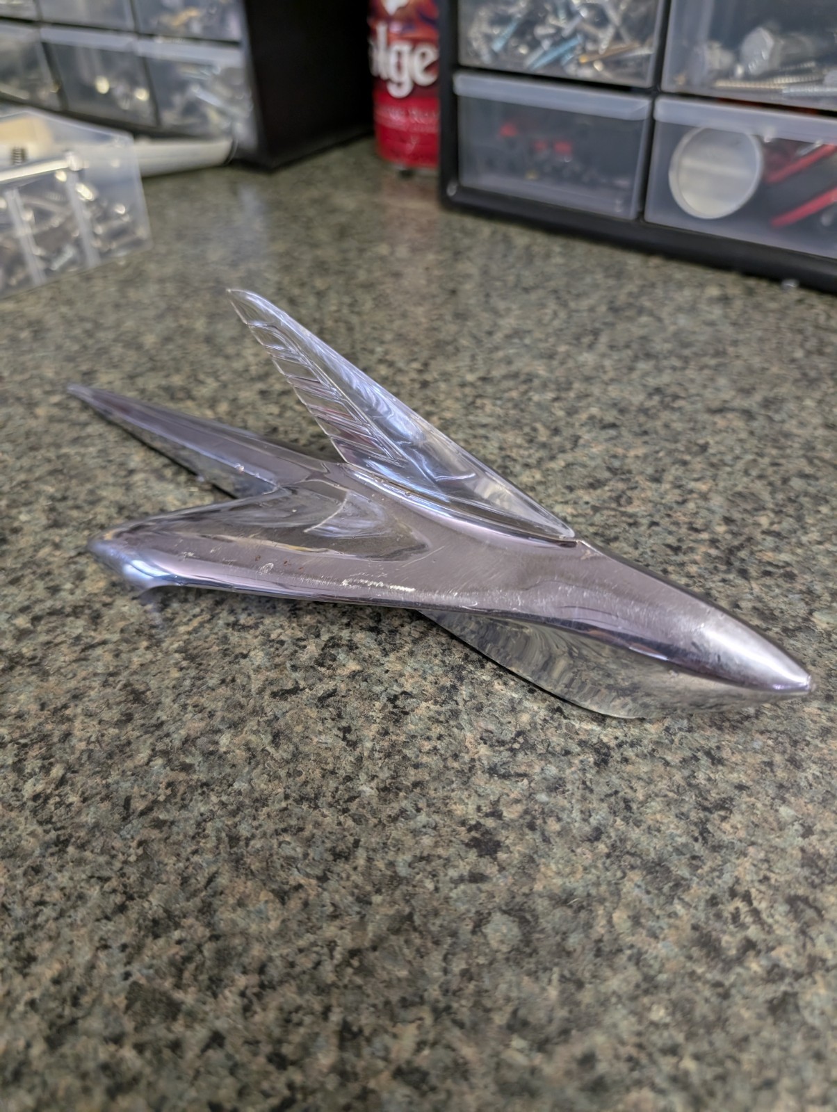 1951 Ford Hood Ornament Original Chrome, New oem Plastic Wing Insert