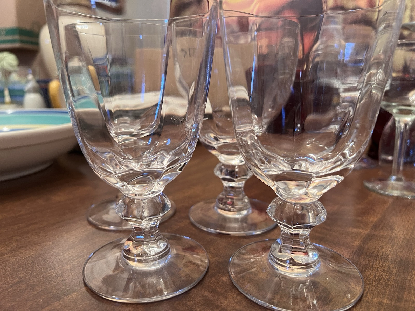 Lead Crystal Wine Glass Goblet  W/Hexagon Stem Set Of 4