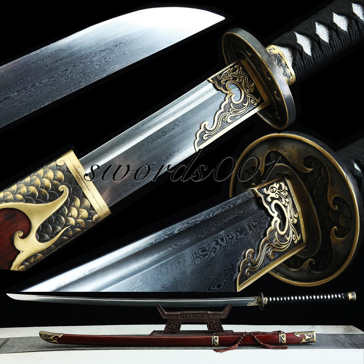 59\'\' Sharp Miao Dao Broadsword Chinese Saber Folded Steel Dragon Scale Fittings