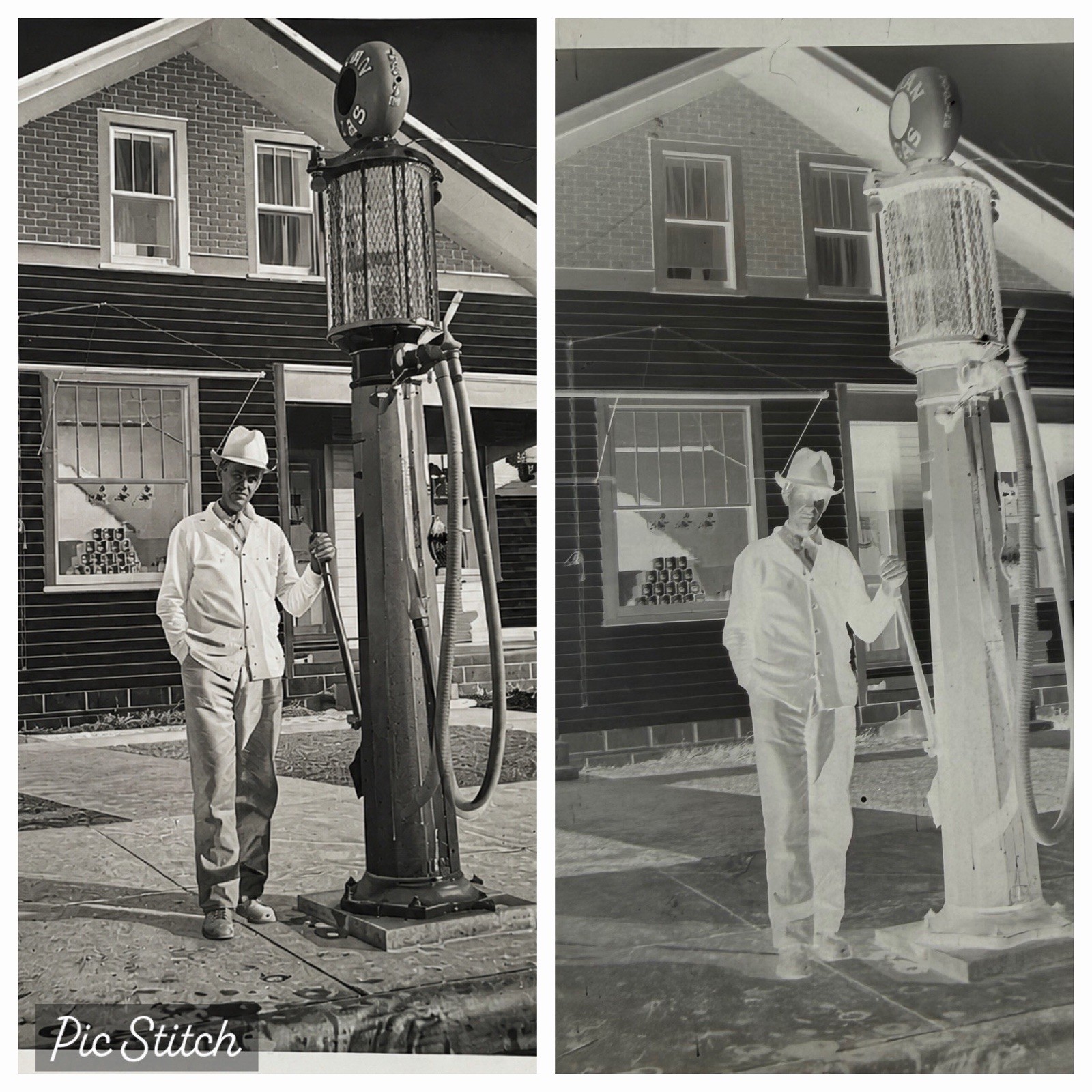Vintage Gas Station Attendant Visible Gas Pump Original Photo Negative 1930s