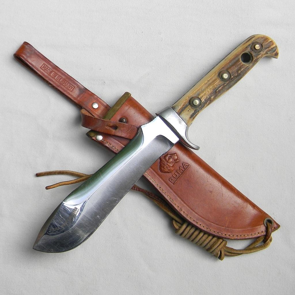 PUMA Germany rare pre-1964 mod 6377 WHITE HUNTER stag hunting knife, orig sheath