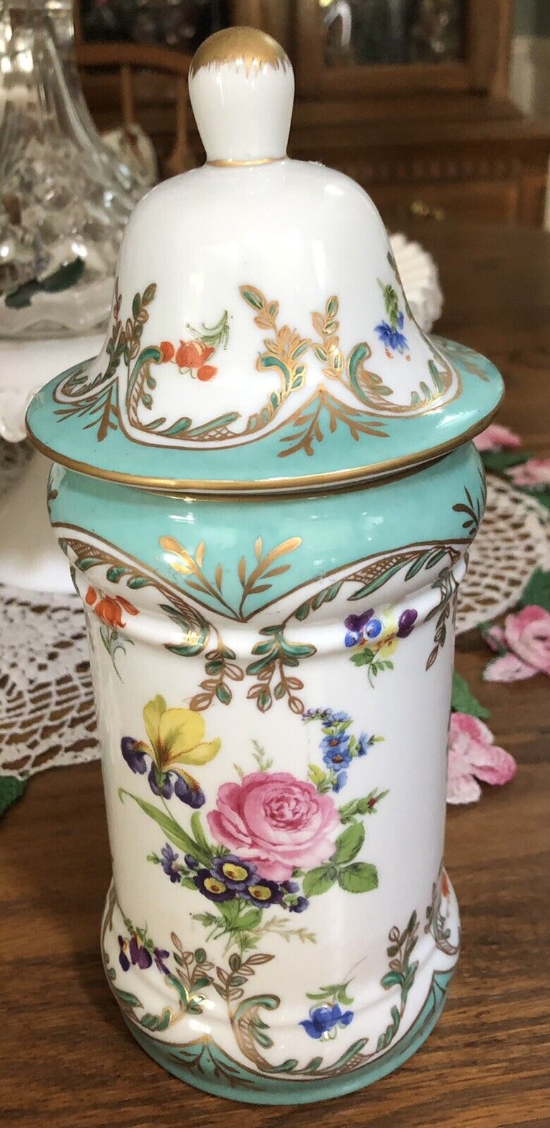 Vintage PARIS ROYAL PEINT A LA MAIN Floral Apothecary Ginger Vanity  Lidded Jar
